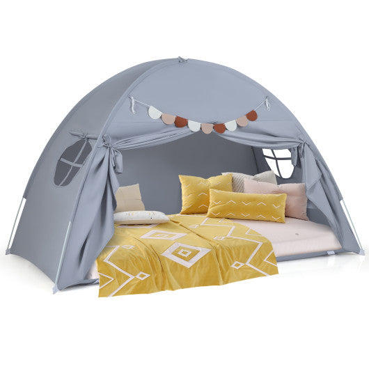 Twin Size Indoor Canopy Tent for Kids with 2 Window and Suits 3+-Grey