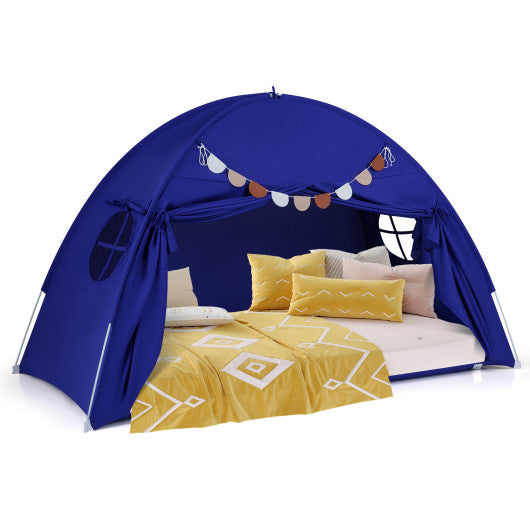 Twin Size Indoor Canopy Tent for Kids with 2 Window and Suits 3+-Navy