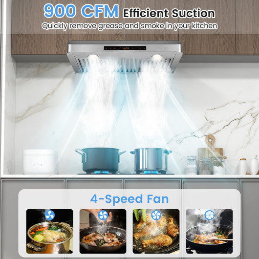 35.5/29.5 Inch Under Cabinet Range Hood 900 CFM Kitchen Vent with 4 Fan Speed-29.5 inches