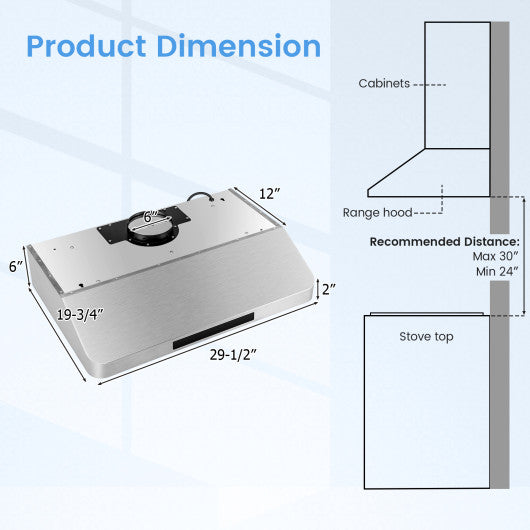 35.5/29.5 Inch Under Cabinet Range Hood 900 CFM Kitchen Vent with 4 Fan Speed-29.5 inches