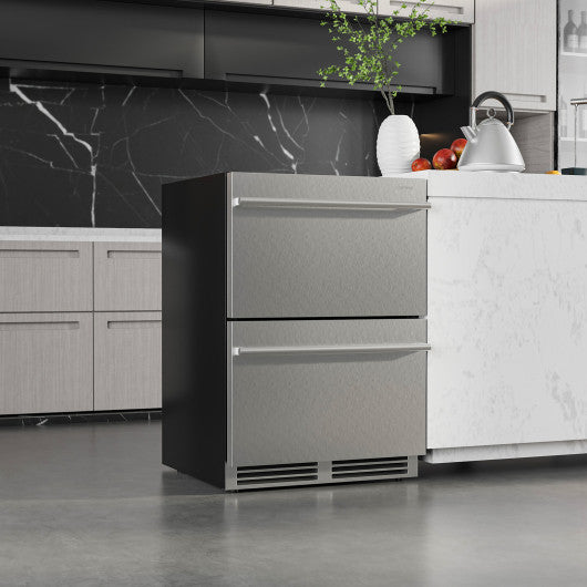 24 Inch Under Counter Dual Drawer Fridge with 37Éò-64Éò Temperature Range-Silver