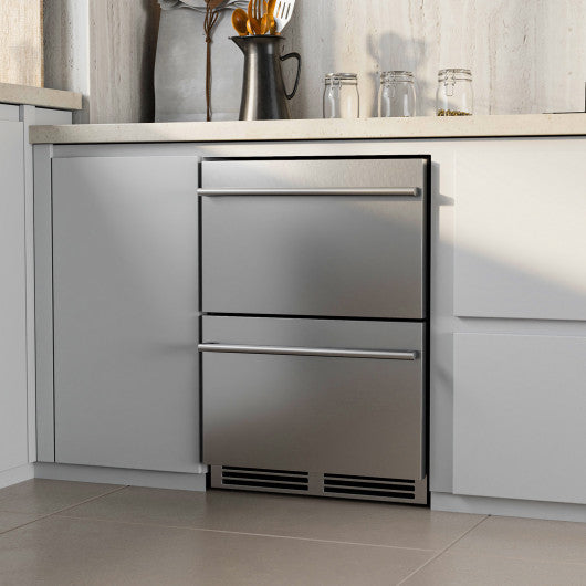 24 Inch Under Counter Dual Drawer Fridge with 37Éò-64Éò Temperature Range-Silver