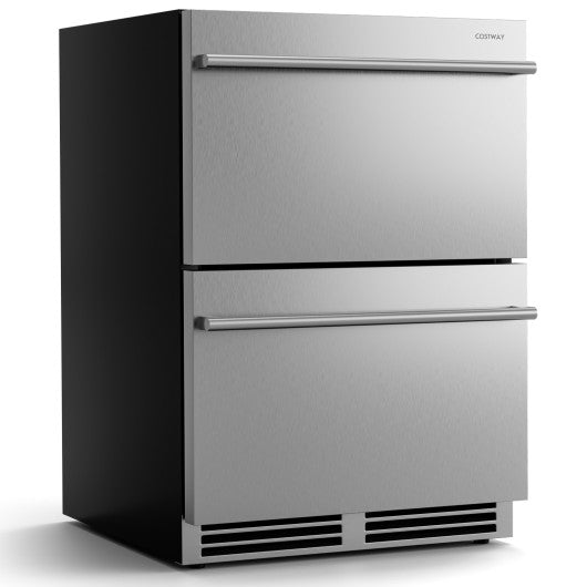 24 Inch Under Counter Dual Drawer Fridge with 37Éò-64Éò Temperature Range-Silver