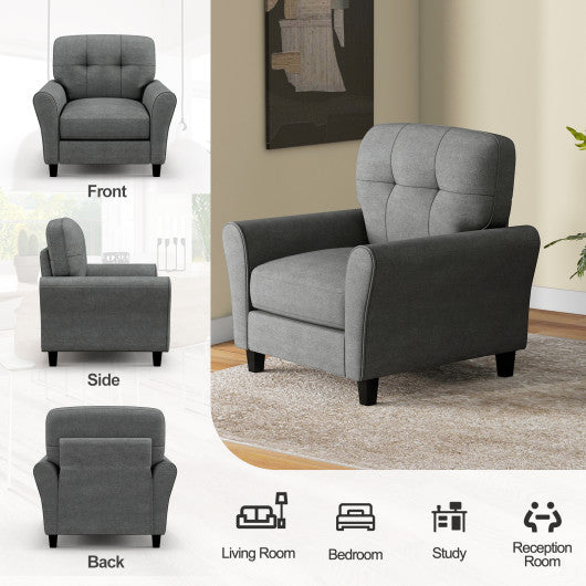 Modern Upholstered Accent Chair with Rubber Wood Legs-Gray