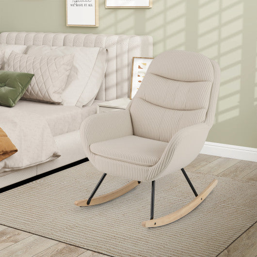 Upholstered Rocking Chair Nursery Glider Rocker with Padded Backrest and Seat-Beige