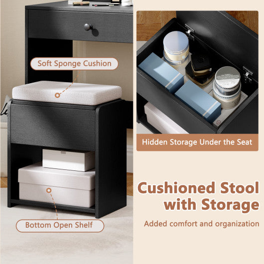 Vanity Desk with Mirror and Lights-Black