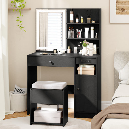 Vanity Desk with Mirror and Lights-Black