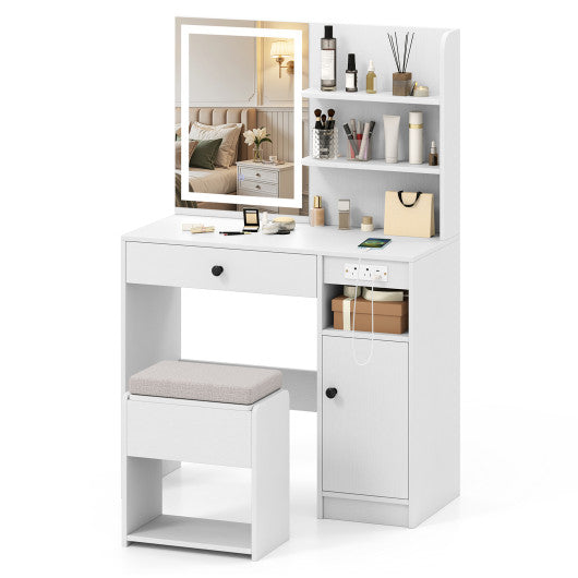 Vanity Desk with Mirror and Lights-White