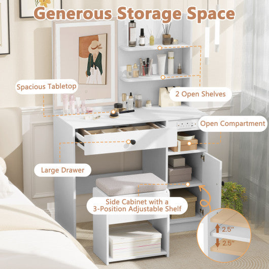 Vanity Desk with Mirror and Lights-White