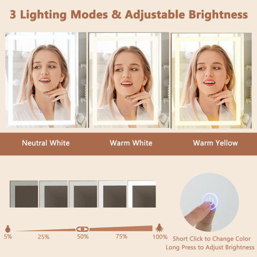 Vanity Desk with Mirror and Lights-White