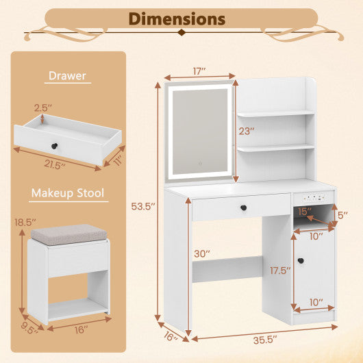 Vanity Desk with Mirror and Lights-White