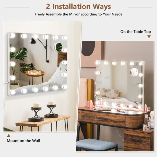 Vanity Mirror with 18 Dimmable LED Bulbs and 3 Color Lighting Modes-White