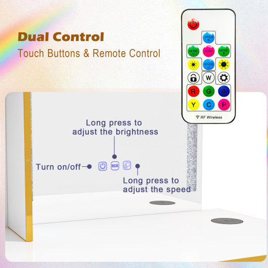 Vanity Table Set with RGB LED Lights and Wireless Charging Station-White