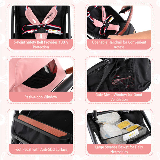 Versatile Travel Stroller with Safety Harness  Smooth Suspension & Large Storage