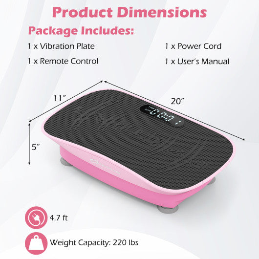 Vibration Plate Exercise Machine for Lymphatic Drainage and Weight Loss with 10 Speed Intensities-Pink