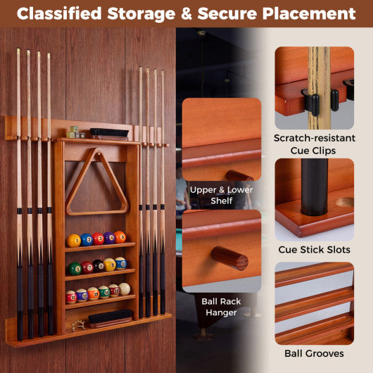 Wall-mounted Billiards Pool Cue Rack Only-Brown