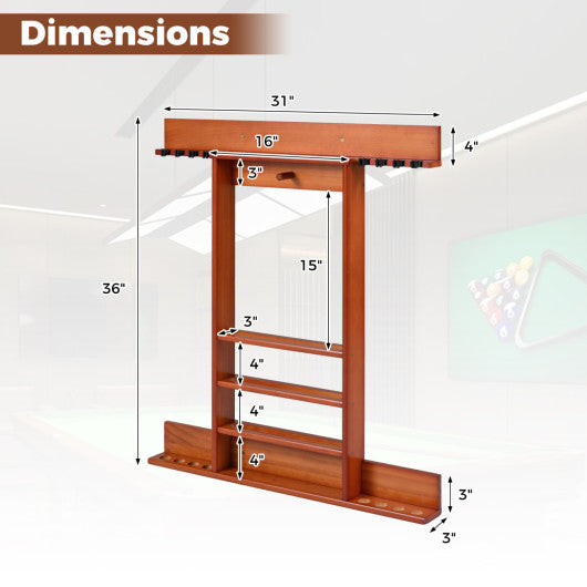 Wall-mounted Billiards Pool Cue Rack Only-Brown