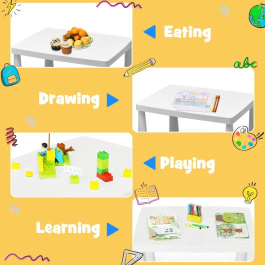 3 Pieces Toddler Multi Activity Play Dining Study Kids Table and Chair Set-White