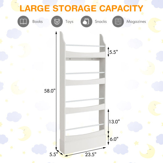 4-Tier Bookshelf with 2 Anti-Tipping Kits for Books and Magazines-White