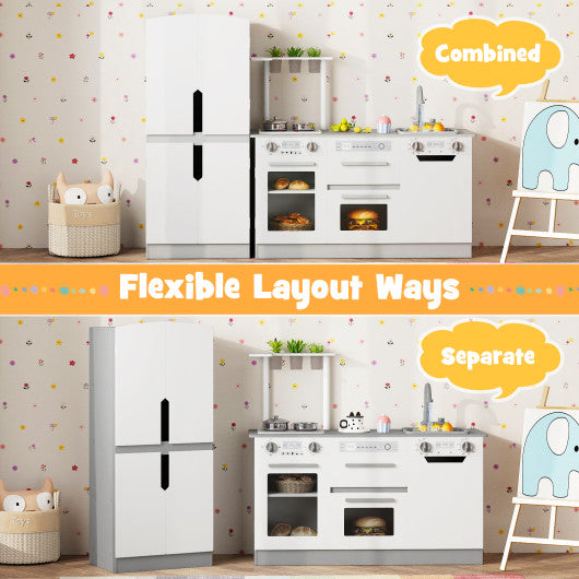 Wooden 2 Piece Kids Kitchen Playset with Fridge and Running Water-Gray