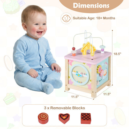 Wooden Activity Cube with Montessori Sensory Toys for 18+ Months Toddlers