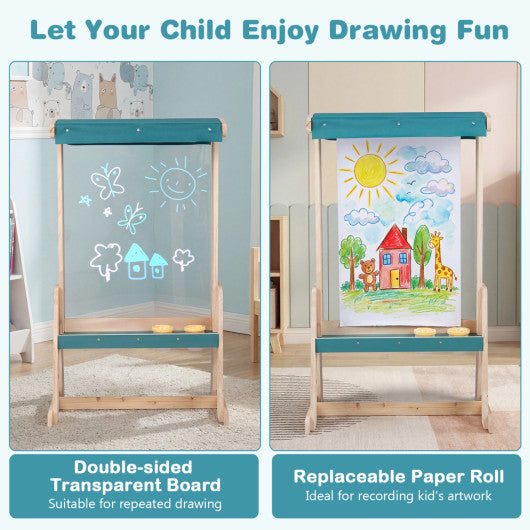 Wooden Art Easel for Kids with Transparent Board and Paper Roll-Natural
