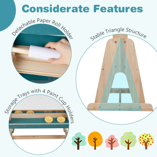 Wooden Art Easel for Kids with Transparent Board and Paper Roll-Natural