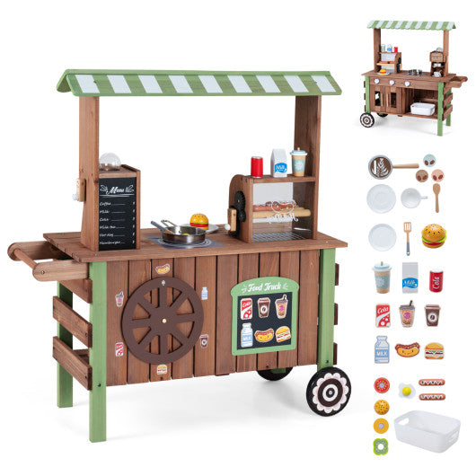 Wooden Grocery Store Playset for Kids with Large Wheels