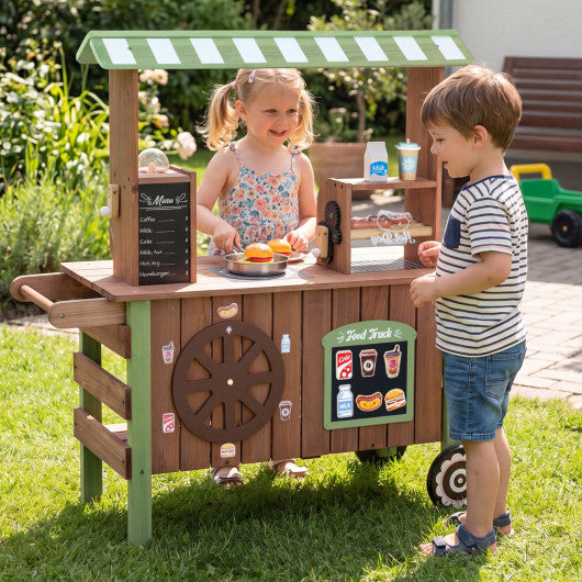 Wooden Grocery Store Playset for Kids with Large Wheels