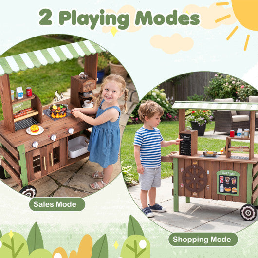 Wooden Grocery Store Playset for Kids with Large Wheels