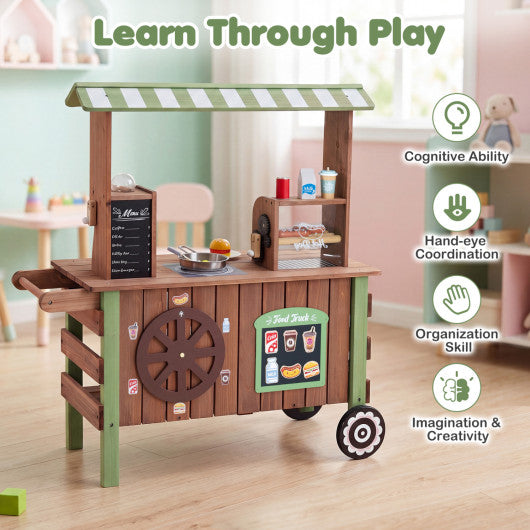 Wooden Grocery Store Playset for Kids with Large Wheels