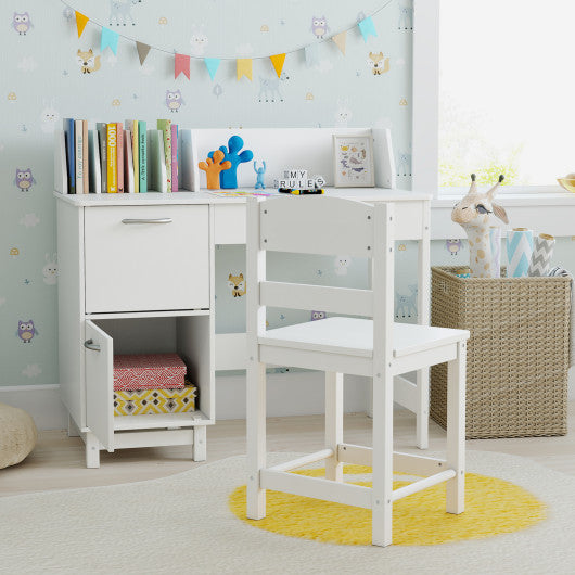 Wooden Kids Study Desk and Chair Set Student Workstation-White