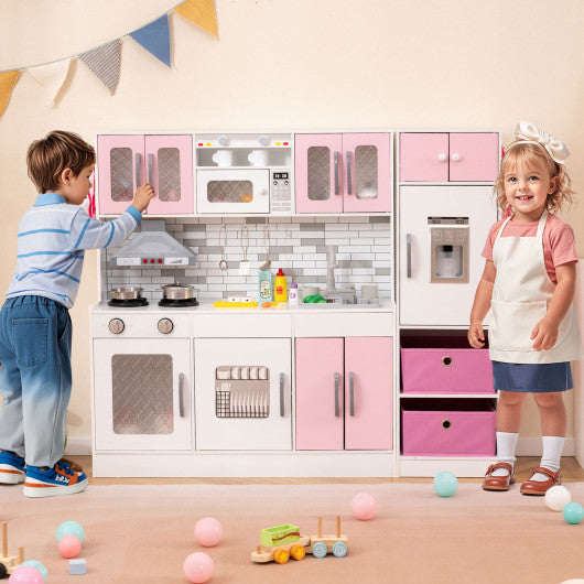Wooden Kitchen Playset with Lights and Sounds for Ages 3+-Pink