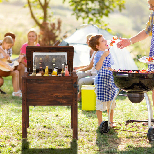 Wooden Patio Cooler with 3 Handles and Bottle Opener-Brown