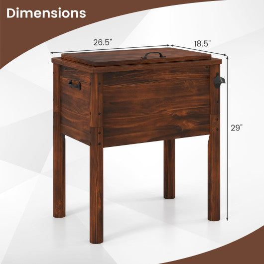 Wooden Patio Cooler with 3 Handles and Bottle Opener-Brown