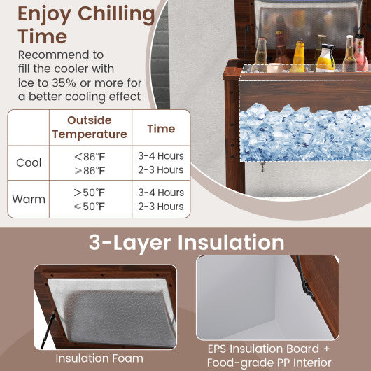 Wooden Patio Cooler with 3 Handles and Bottle Opener-Brown