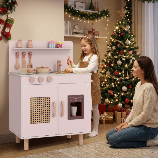 Wooden Pretend Kitchen Playset with Realistic Ice Maker-Pink