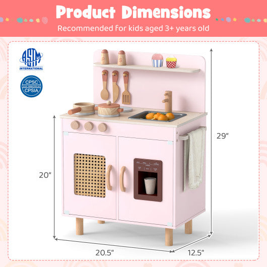 Wooden Pretend Kitchen Playset with Realistic Ice Maker-Pink