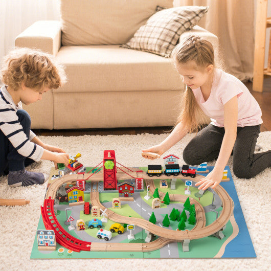 Wooden Train Set Table Kids Multipurpose Activity Play Table with 2 Reversible Tabletops-Gray