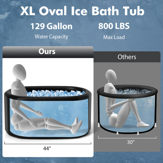 XL 129 Gal Oval Ice Bath Tub with Cover and Hand Pump for Athletes-Black