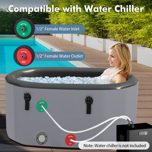 XL 129 Gal Oval Ice Bath Tub with Cover and Hand Pump for Athletes-Gray
