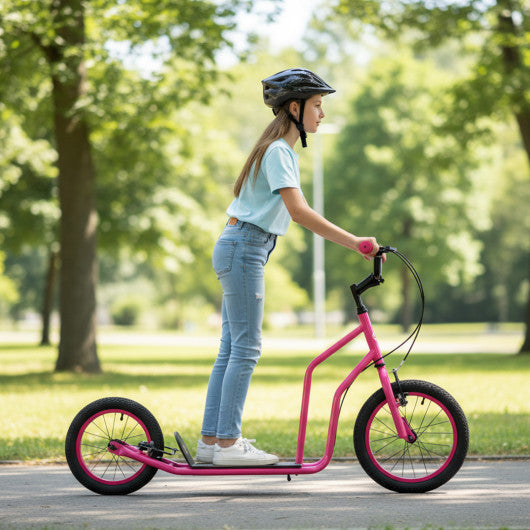 Youth Scooter with Adjustable Handlebar and 16/14-Inch Inflatable Wheels for Age 8+ Years Old-Pink