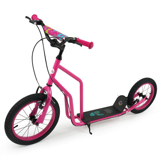 Youth Scooter with Adjustable Handlebar and 16/14-Inch Inflatable Wheels for Age 8+ Years Old-Pink