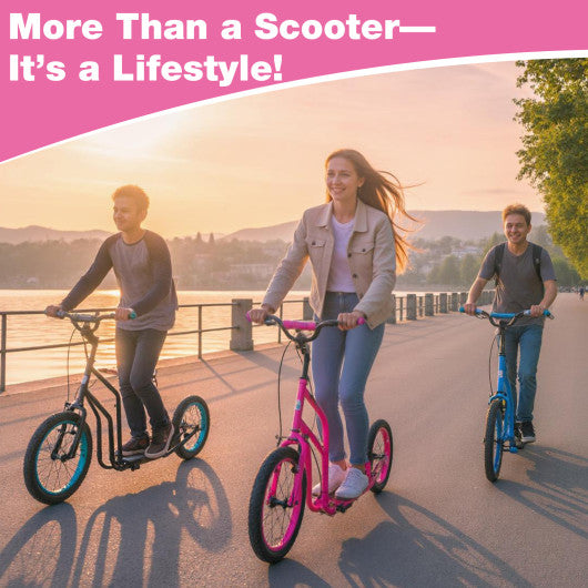 Youth Scooter with Adjustable Handlebar and 16/14-Inch Inflatable Wheels for Age 8+ Years Old-Pink