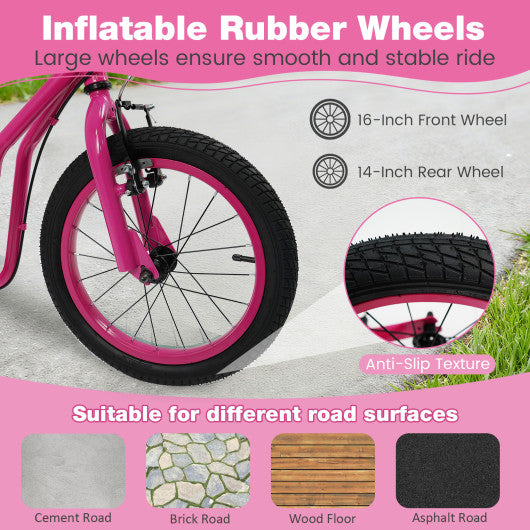 Youth Scooter with Adjustable Handlebar and 16/14-Inch Inflatable Wheels for Age 8+ Years Old-Pink