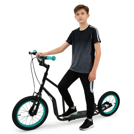 Youth Scooter with Adjustable Handlebar and 16/14-Inch Inflatable Wheels for Age 8+ Years Old-Black