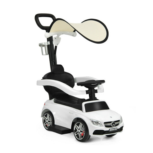 3-in-1 Ride on Push Car Mercedes-Benz Licensed Sliding Car with Canopy-White