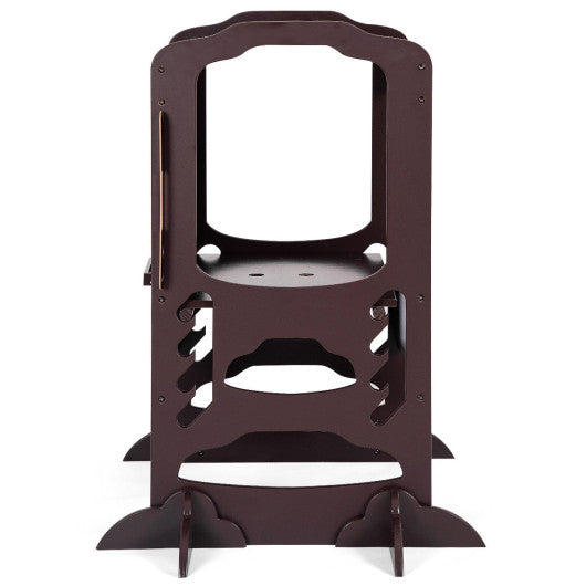 Kids Height Adjustable Kitchen Step Stool Toddlers Kitchen Helper w/ Chalkboard-Coffee