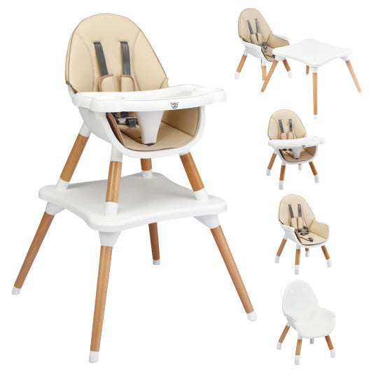 5-in-1 Baby Wooden Convertible High Chair-Khaki