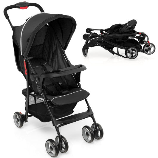 Toddler Travel Stroller for Airplane with Canopy and Adjustable Backrest-Black